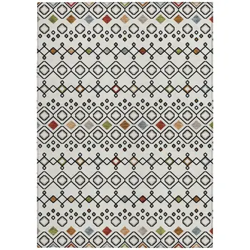 10' X 14' Ivory Red And Gray Geometric Washable Indoor Outdoor Area Rug