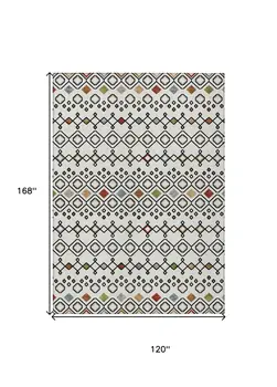 10' X 14' Ivory Red And Gray Geometric Washable Indoor Outdoor Area Rug