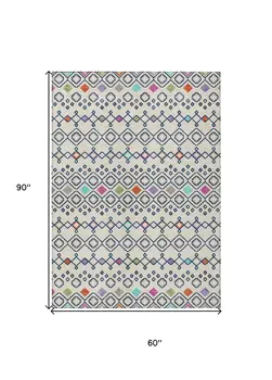 5' X 8' Linen Pink And Orange Geometric Washable Indoor Outdoor Area Rug
