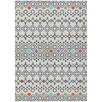 8' X 10' Linen Pink And Orange Geometric Washable Indoor Outdoor Area Rug