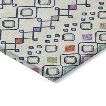 8' X 10' Linen Pink And Orange Geometric Washable Indoor Outdoor Area Rug