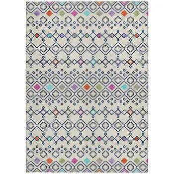 10' X 14' Linen Pink And Orange Geometric Washable Indoor Outdoor Area Rug