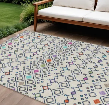 10' X 14' Linen Pink And Orange Geometric Washable Indoor Outdoor Area Rug