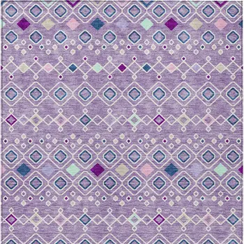 3' X 5' Lavender Ivory And Blue Geometric Washable Indoor Outdoor Area Rug