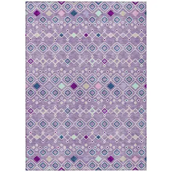 3' X 5' Lavender Ivory And Blue Geometric Washable Indoor Outdoor Area Rug