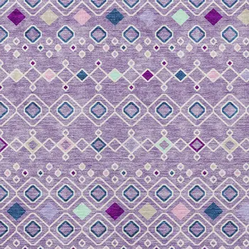 3' X 5' Lavender Ivory And Blue Geometric Washable Indoor Outdoor Area Rug