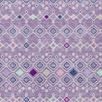 5' X 8' Lavender Ivory And Blue Geometric Washable Indoor Outdoor Area Rug