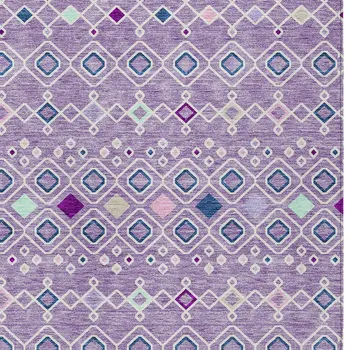8' X 10' Lavender Ivory And Blue Geometric Washable Indoor Outdoor Area Rug