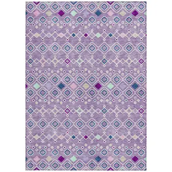 10' X 14' Lavender Ivory And Blue Geometric Washable Indoor Outdoor Area Rug