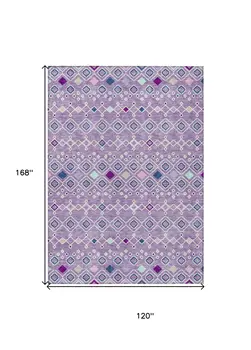 10' X 14' Lavender Ivory And Blue Geometric Washable Indoor Outdoor Area Rug