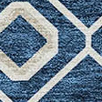 9' X 12' Navy Blue Ivory And Peach Geometric Washable Indoor Outdoor Area Rug