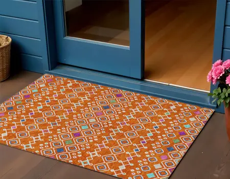 3' X 5' Orange Blue And Purple Geometric Washable Indoor Outdoor Area Rug