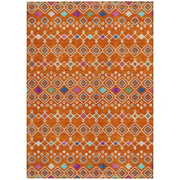5' X 8' Orange Blue And Purple Geometric Washable Indoor Outdoor Area Rug