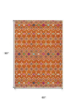 5' X 8' Orange Blue And Purple Geometric Washable Indoor Outdoor Area Rug