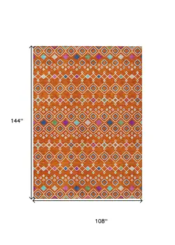 9' X 12' Orange Blue And Purple Geometric Washable Indoor Outdoor Area Rug
