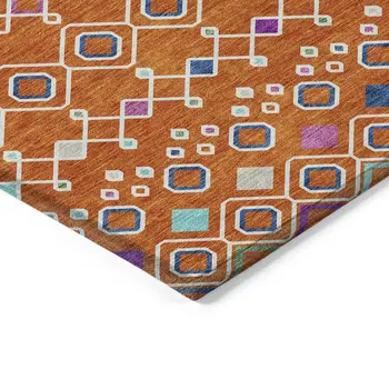 9' X 12' Orange Blue And Purple Geometric Washable Indoor Outdoor Area Rug