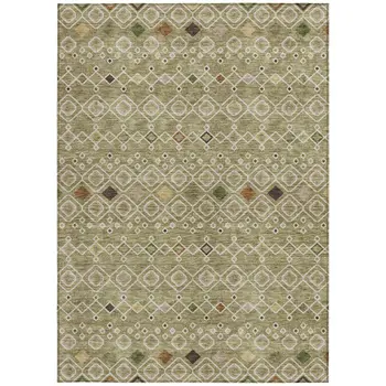 5' X 8' Sage Ivory And Beige Geometric Washable Indoor Outdoor Area Rug