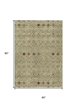5' X 8' Sage Ivory And Beige Geometric Washable Indoor Outdoor Area Rug