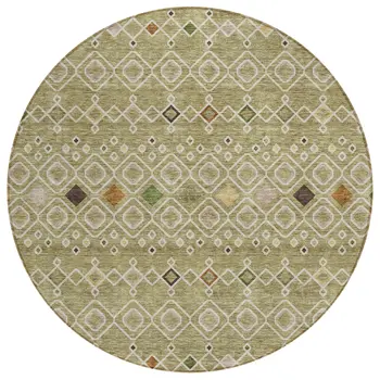 8' Sage Ivory And Beige Round Geometric Washable Indoor Outdoor Area Rug