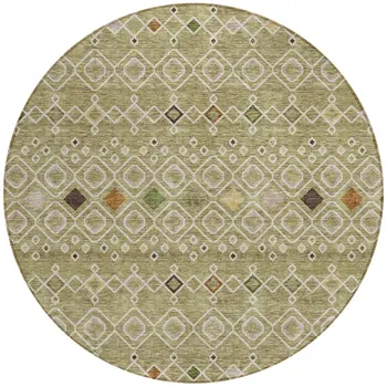 8' Sage Ivory And Beige Round Geometric Washable Indoor Outdoor Area Rug