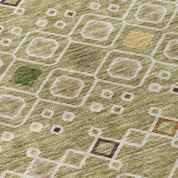 8' Sage Ivory And Beige Round Geometric Washable Indoor Outdoor Area Rug