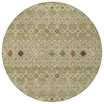 8' Sage Ivory And Beige Round Geometric Washable Indoor Outdoor Area Rug
