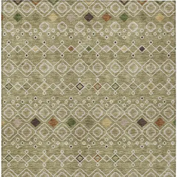 8' X 10' Sage Ivory And Beige Geometric Washable Indoor Outdoor Area Rug