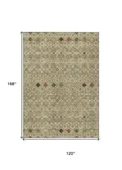 10' X 14' Sage Ivory And Beige Geometric Washable Indoor Outdoor Area Rug