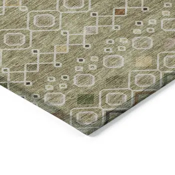 10' X 14' Sage Ivory And Beige Geometric Washable Indoor Outdoor Area Rug