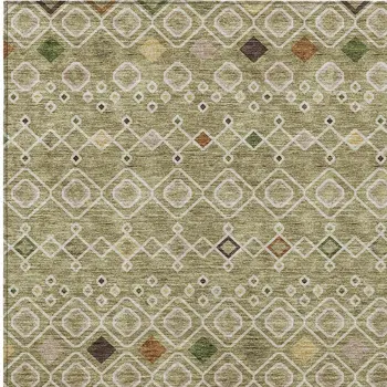 10' X 14' Sage Ivory And Beige Geometric Washable Indoor Outdoor Area Rug