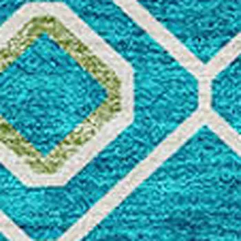 8' X 10' Teal Blue Ivory And Gold Geometric Washable Indoor Outdoor Area Rug