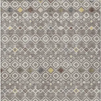 5' X 8' Taupe Gray And Gold Geometric Washable Indoor Outdoor Area Rug