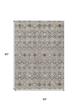 5' X 8' Taupe Gray And Gold Geometric Washable Indoor Outdoor Area Rug