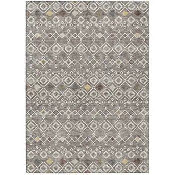 5' X 8' Taupe Gray And Gold Geometric Washable Indoor Outdoor Area Rug