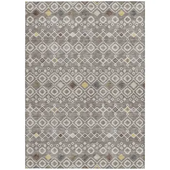 8' X 10' Taupe Gray And Gold Geometric Washable Indoor Outdoor Area Rug