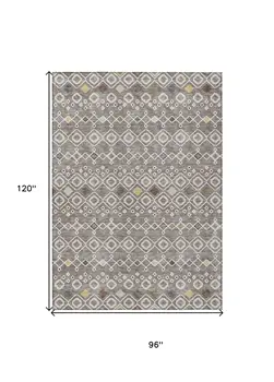 8' X 10' Taupe Gray And Gold Geometric Washable Indoor Outdoor Area Rug