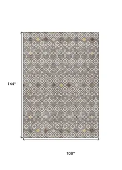 9' X 12' Taupe Gray And Gold Geometric Washable Indoor Outdoor Area Rug