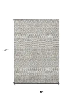 3' X 5' Beige And Ivory Chevron Washable Indoor Outdoor Area Rug