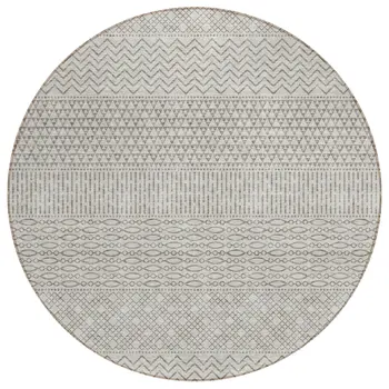 8' Beige And Ivory Round Chevron Washable Indoor Outdoor Area Rug