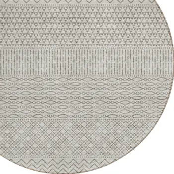 8' Beige And Ivory Round Chevron Washable Indoor Outdoor Area Rug