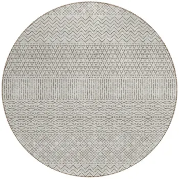 8' Beige And Ivory Round Chevron Washable Indoor Outdoor Area Rug