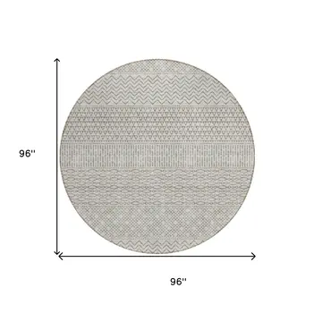 8' Beige And Ivory Round Chevron Washable Indoor Outdoor Area Rug