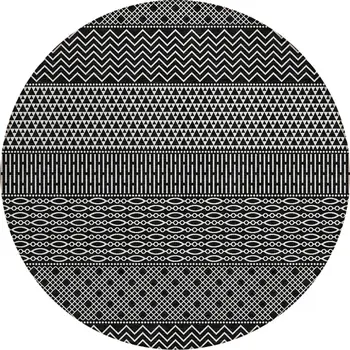 8' Black And Ivory Round Chevron Washable Indoor Outdoor Area Rug
