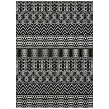 9' X 12' Black And Ivory Chevron Washable Indoor Outdoor Area Rug