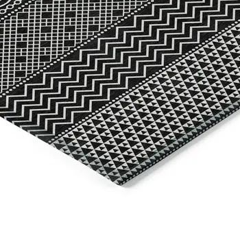 10' X 14' Black And Ivory Chevron Washable Indoor Outdoor Area Rug