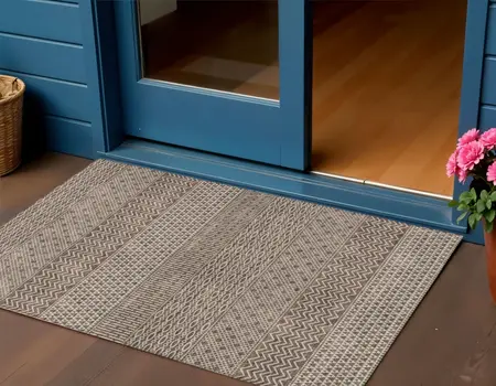 3' X 5' Brown And Ivory Chevron Washable Indoor Outdoor Area Rug