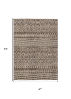 5' X 8' Brown And Ivory Chevron Washable Indoor Outdoor Area Rug