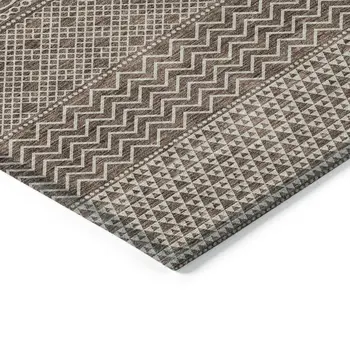 5' X 8' Brown And Ivory Chevron Washable Indoor Outdoor Area Rug