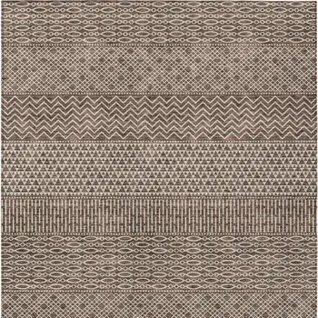 8' X 10' Brown And Ivory Chevron Washable Indoor Outdoor Area Rug