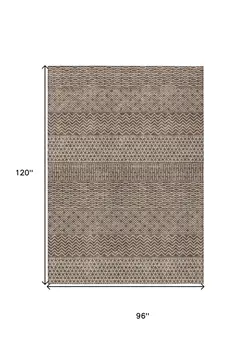 8' X 10' Brown And Ivory Chevron Washable Indoor Outdoor Area Rug